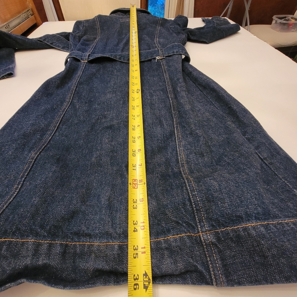 Old Navy Y2K Denim Trench Coat Duster Womens Small 2001 Jean Jacket - Picture 10 of 11